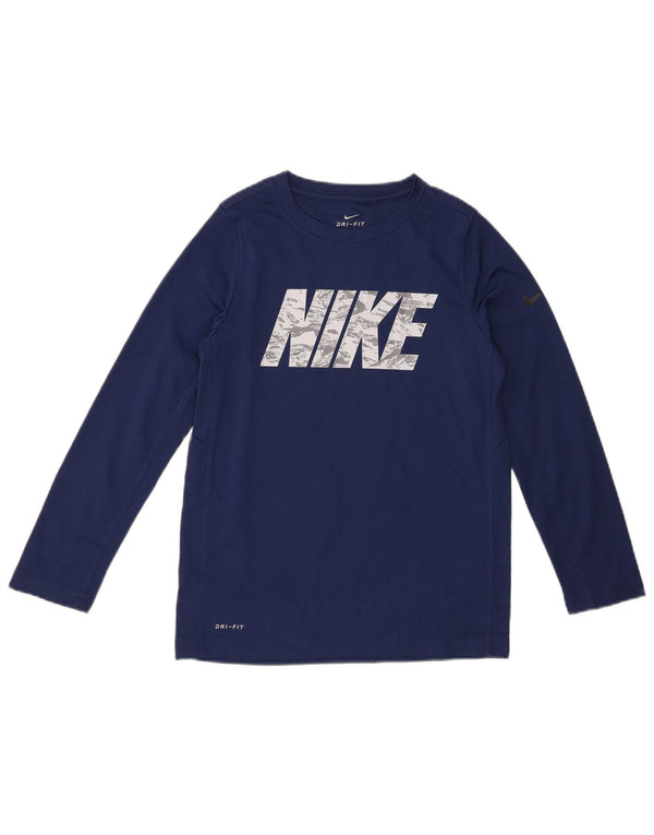 Nike drenge Dri Fit grafisk top langærmet 10-11 år medium marineblå