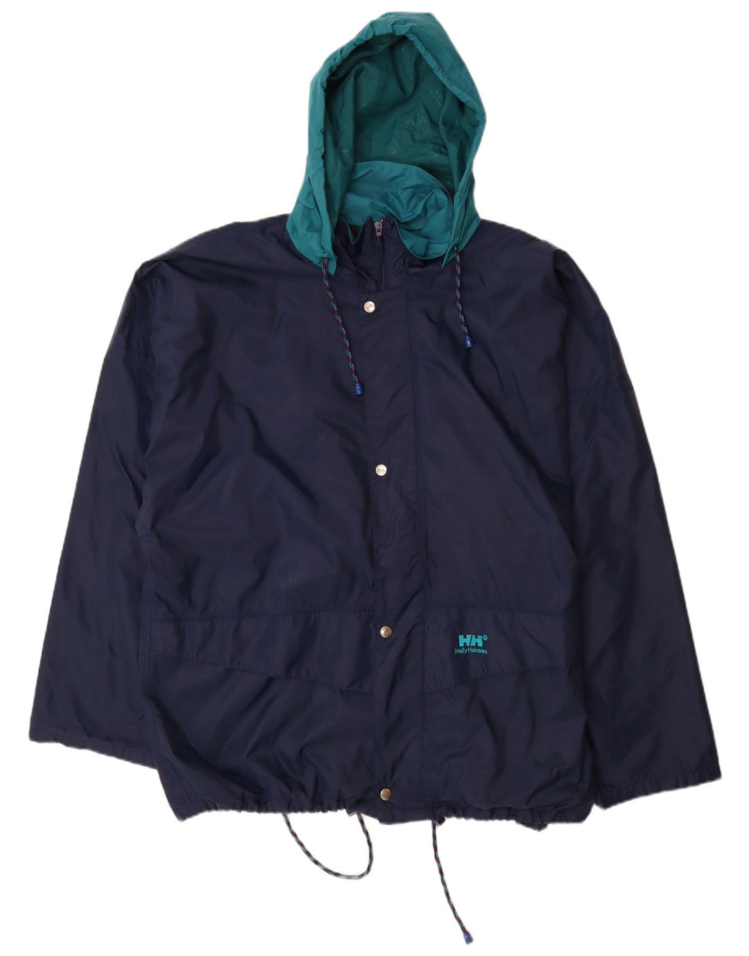 HELLY HANSEN Regnjakke med hætte til mænd UK 42 XL Navy Blue Colourblock