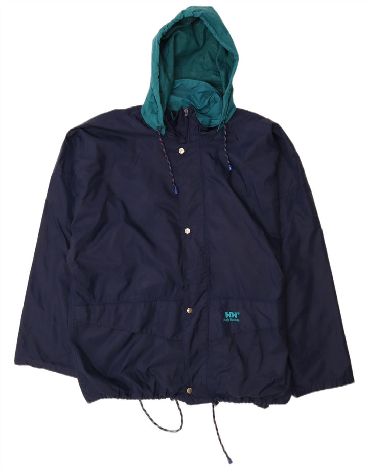 HELLY HANSEN Regnjakke med hætte til mænd UK 42 XL Navy Blue Colourblock