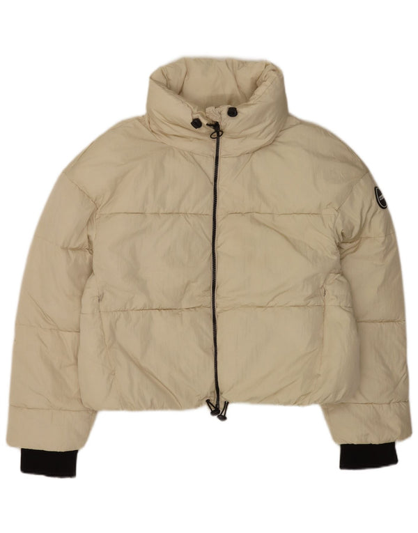 Zara Womens Crop Oversized Padded Jacket UK 14 Medium Beige Nylon