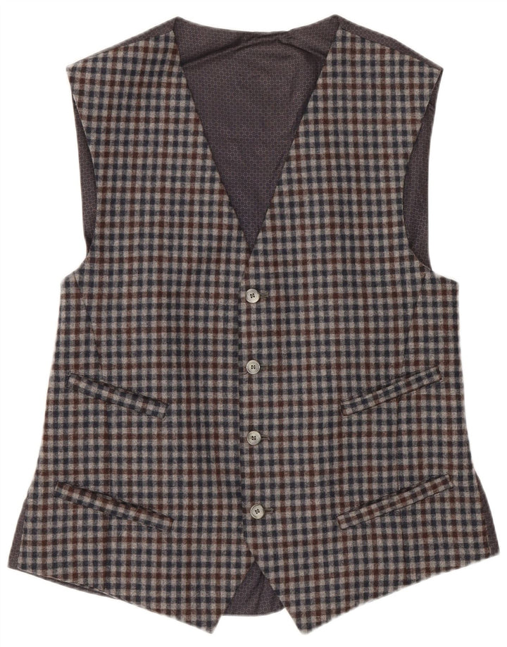 Vintage herrevest IT 48 Mellemgrå Gingham Wool