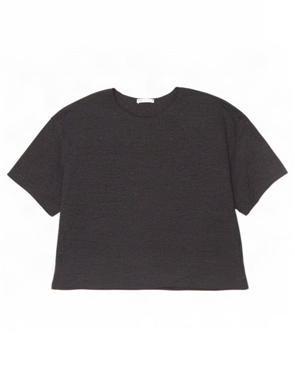 Zara Dame T-Shirt Top UK 12 Medium Grå Bomuld