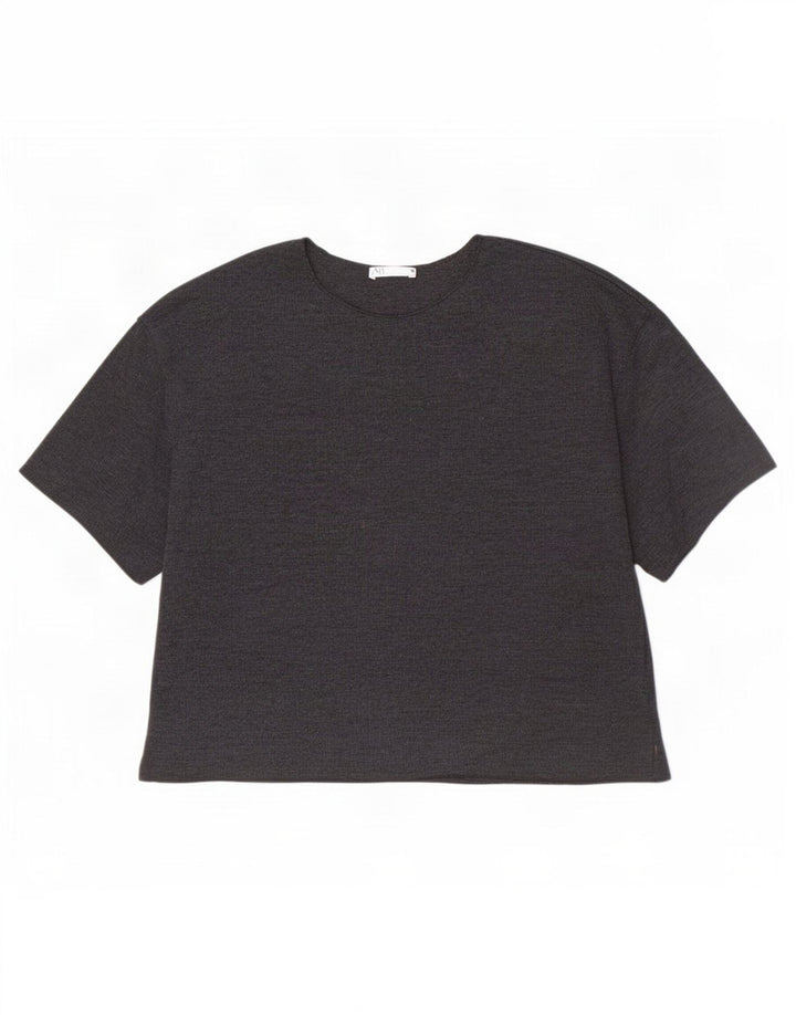 Zara Dame T-Shirt Top UK 12 Medium Grå Bomuld