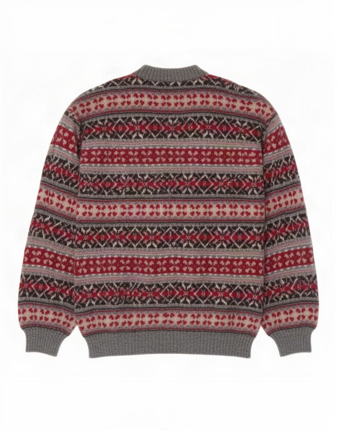 Vintage herre sweater med rund hals, stor grå Fair Isle