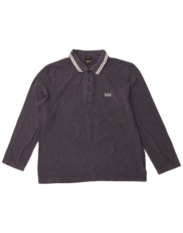 HUGO BOSS Herre Regular Fit langærmet poloshirt XL marineblå bomuld
