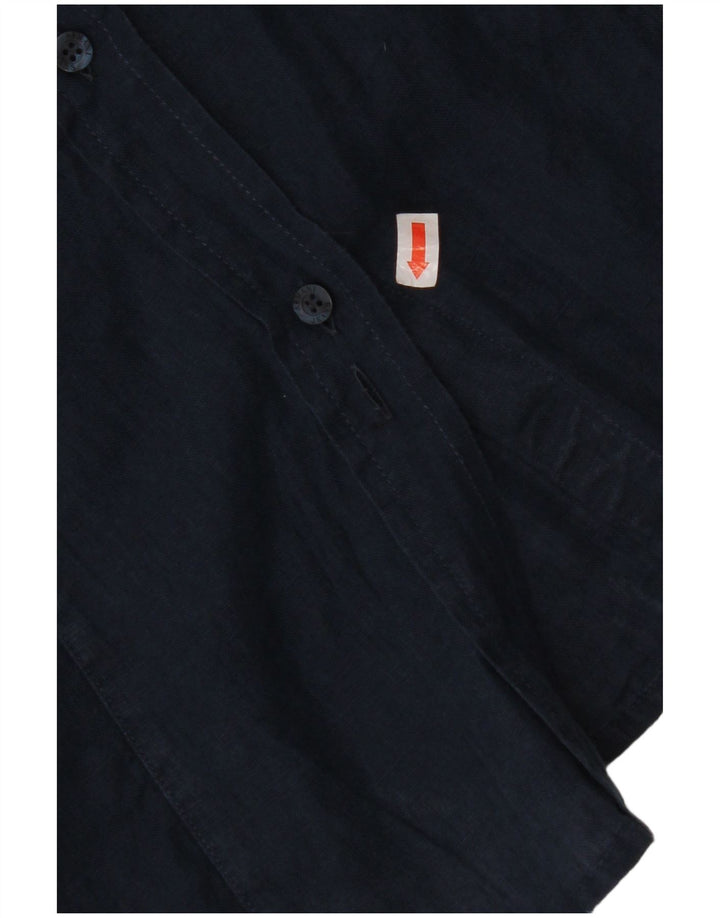 ARMANI JEANS Kortærmet skjortebluse til kvinder UK 12 Mellem marineblå hør