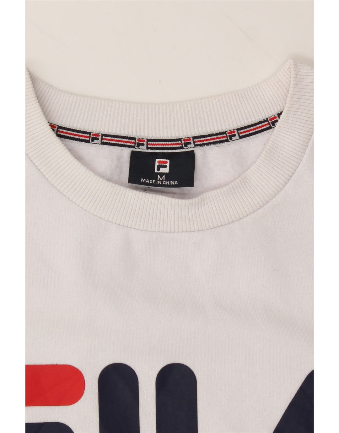 FILA Mens Graphic Sweatshirt Jumper Medium White Cotton Vintage Fila and Second-Hand Fila from Messina Hembry 