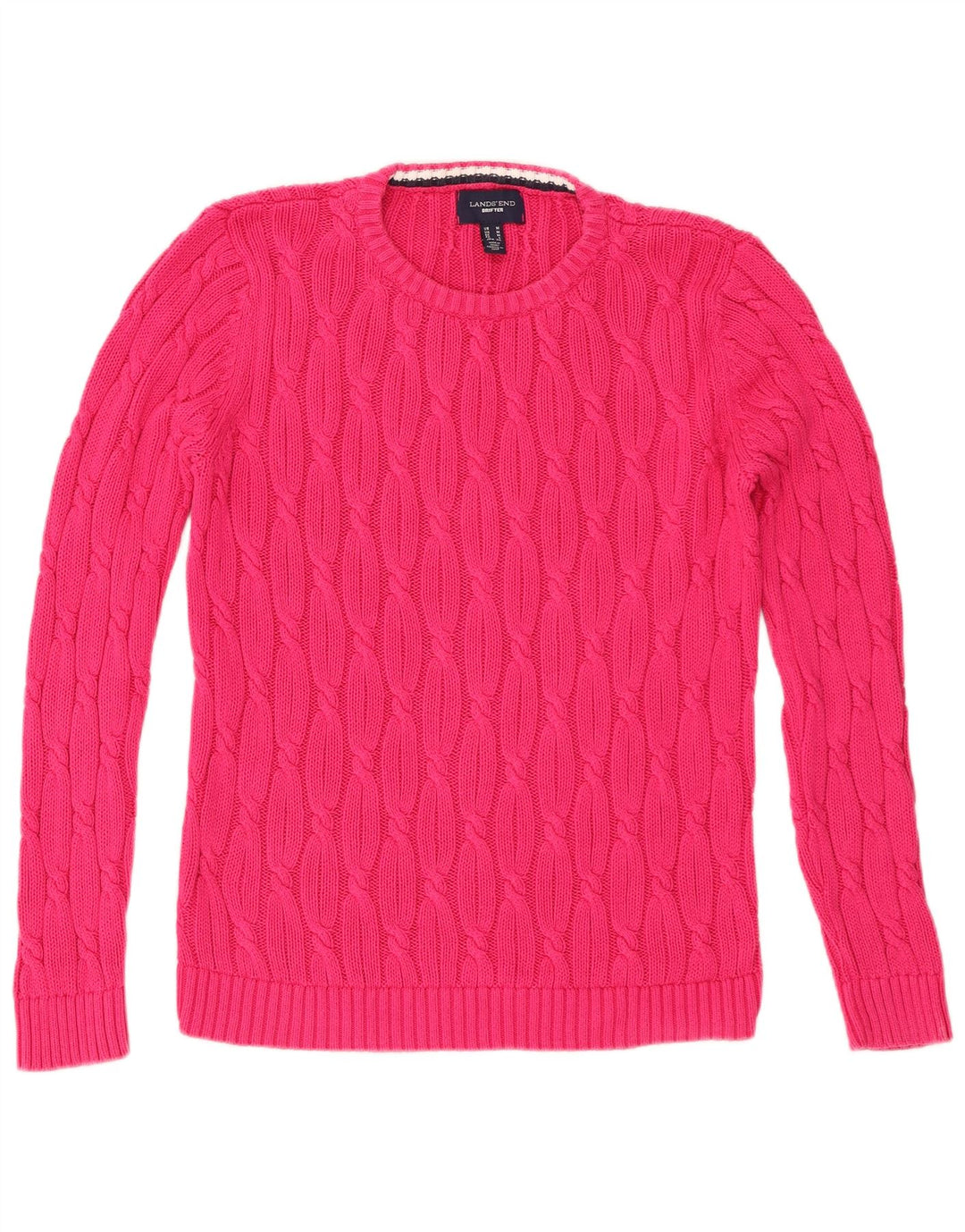 Lands End Womens Crew Neck Jumper Sweater UK 14 Medium Pink Bomuld