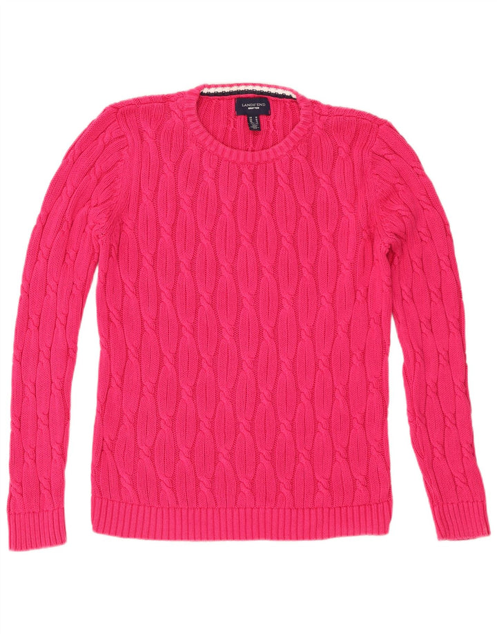 Lands End Womens Crew Neck Jumper Sweater UK 14 Medium Pink Bomuld