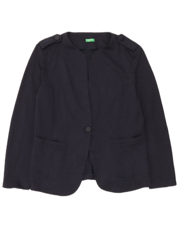 Benetton Womens Military 1-knaps blazerjakke UK 14 Large Navy Blue