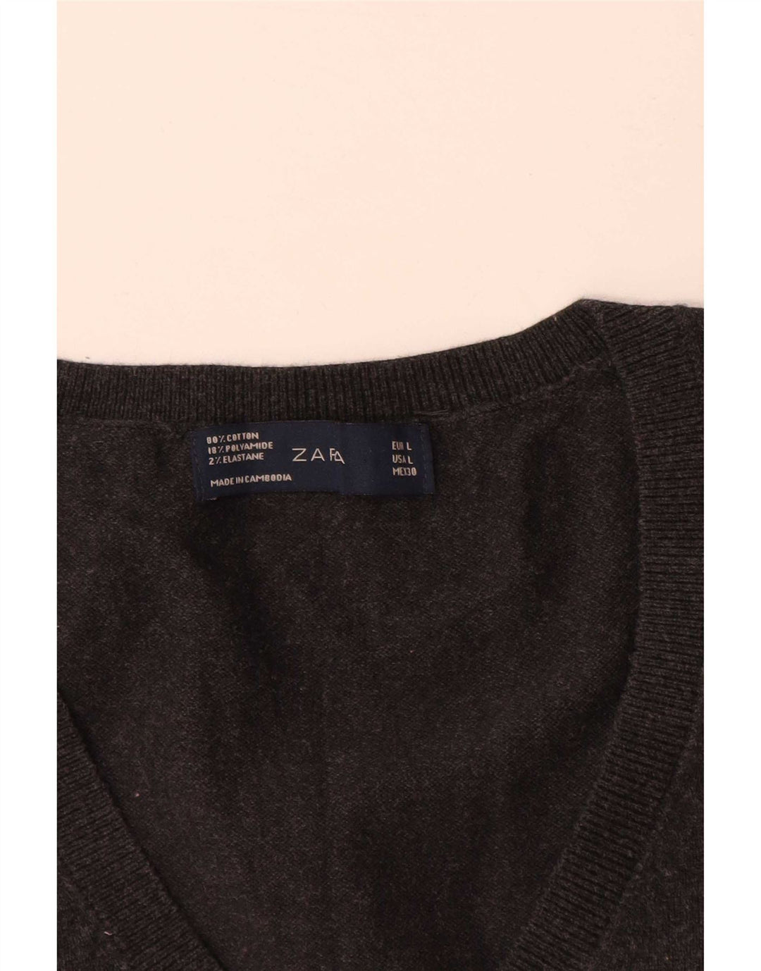 Zara Dame Vest Tank Top UK 14 Stor Grå Bomuld