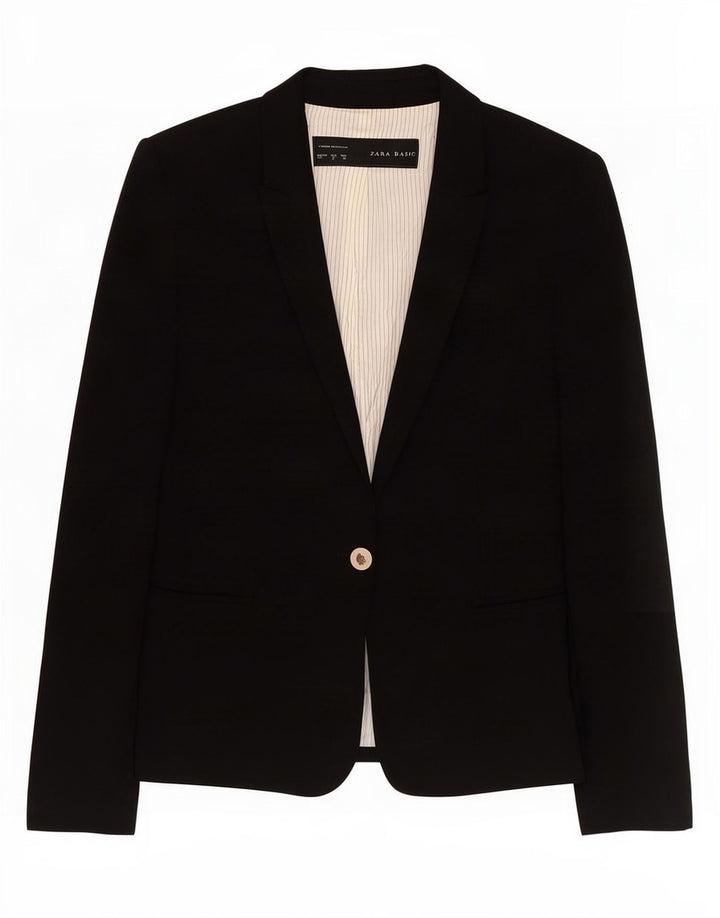 Zara Dame 1 Knap Blazer Jacket UK 8 Small Black Acetate