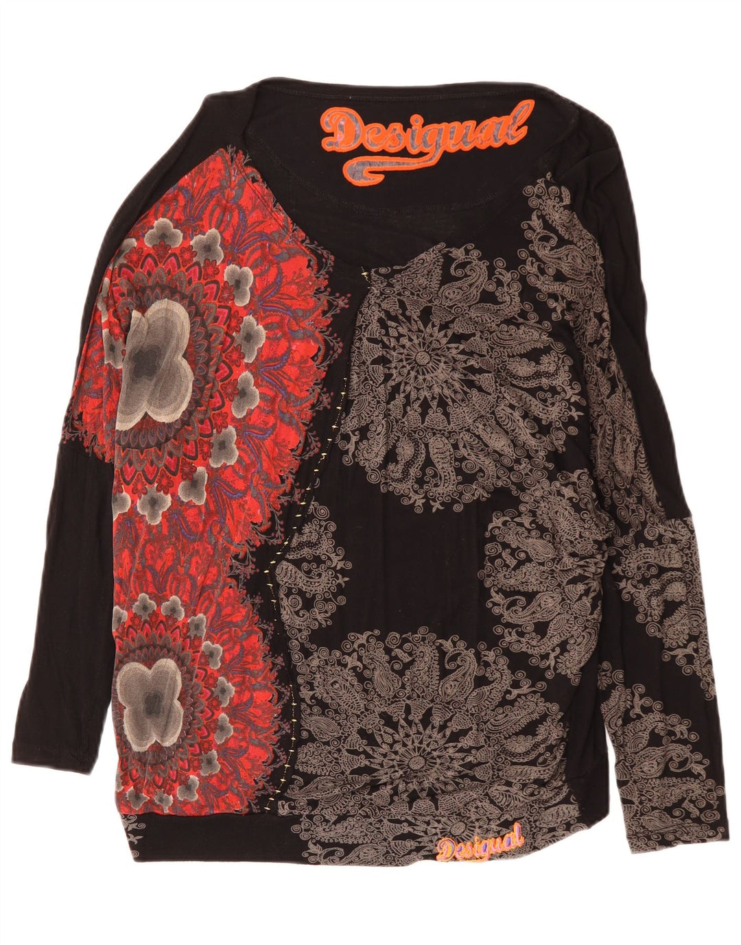 Desigual Kvinders Oversized grafisk Top Langærmet UK 16 Large Black Floral