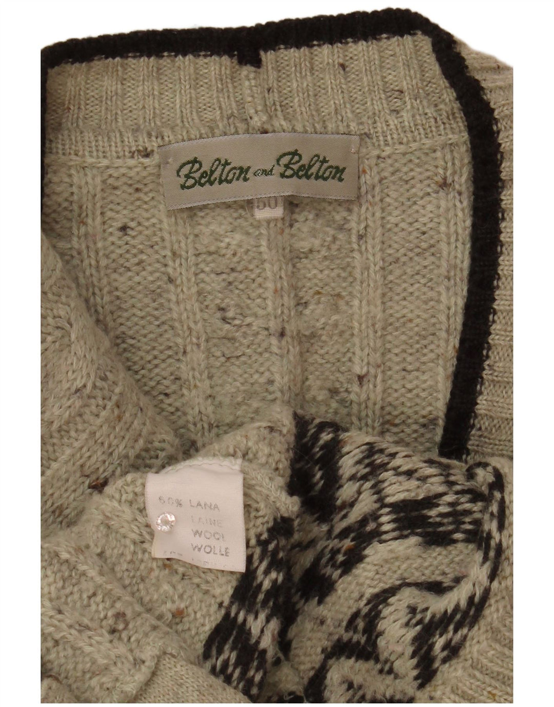 Vintage herre cardigan sweater IT 50 Medium Grey Fair Isle Wool