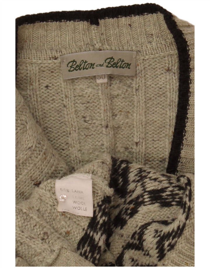 Vintage herre cardigan sweater IT 50 Medium Grey Fair Isle Wool