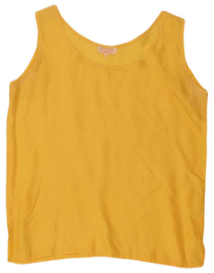 Vintage dame ærmeløs bluse Top UK 14 Medium Yellow Silk