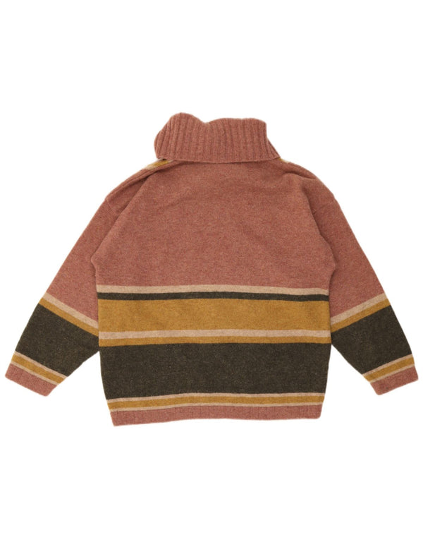 Ricamo A Mano Dame Roll Neck Jumper Sweater UK 14 Large Pink Geometric