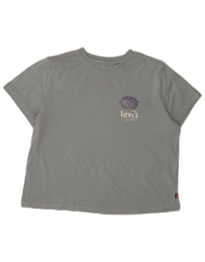 Levi's Dame Crop Grafisk T-Shirt Top UK 14 Medium Grå Bomuld