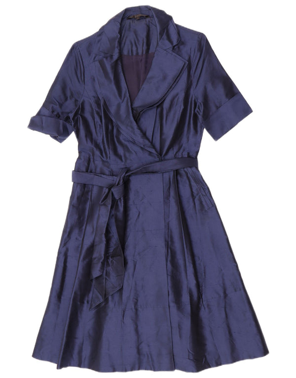 Coast Kvinder slå-om-kjole UK 12 Medium Navy Blue Silke