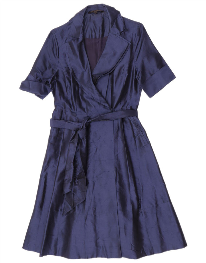 Coast Kvinder slå-om-kjole UK 12 Medium Navy Blue Silke