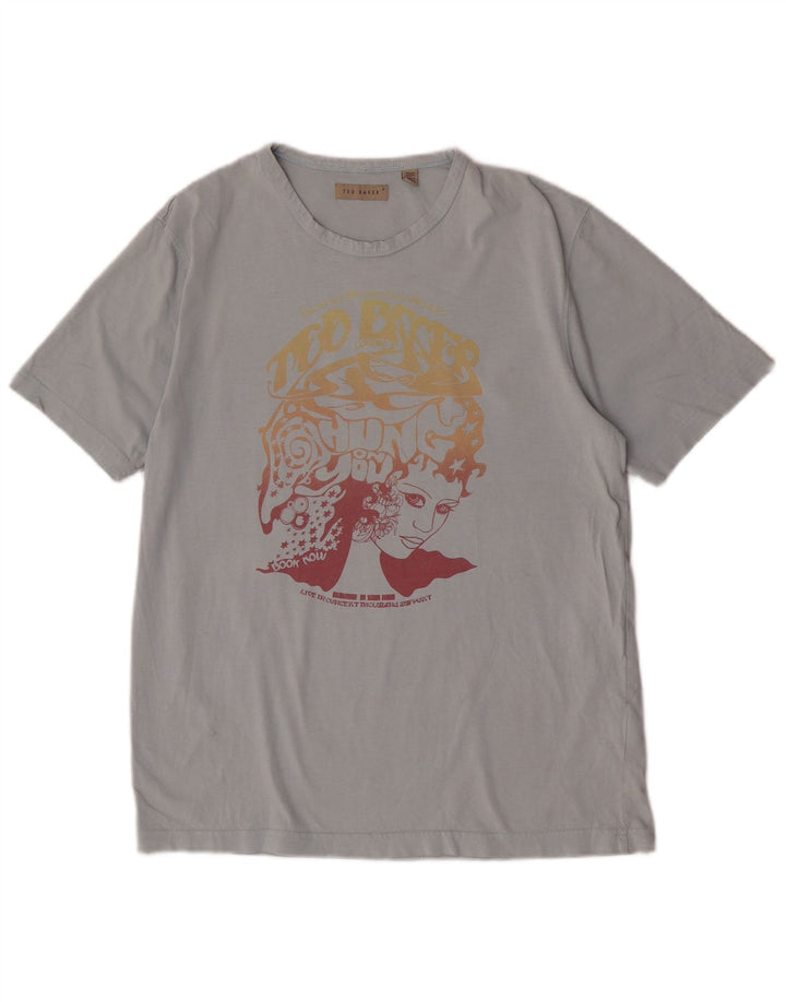 Ted Baker Herre Grafisk T-Shirt Top Størrelse 4 Stor Blå Bomuld