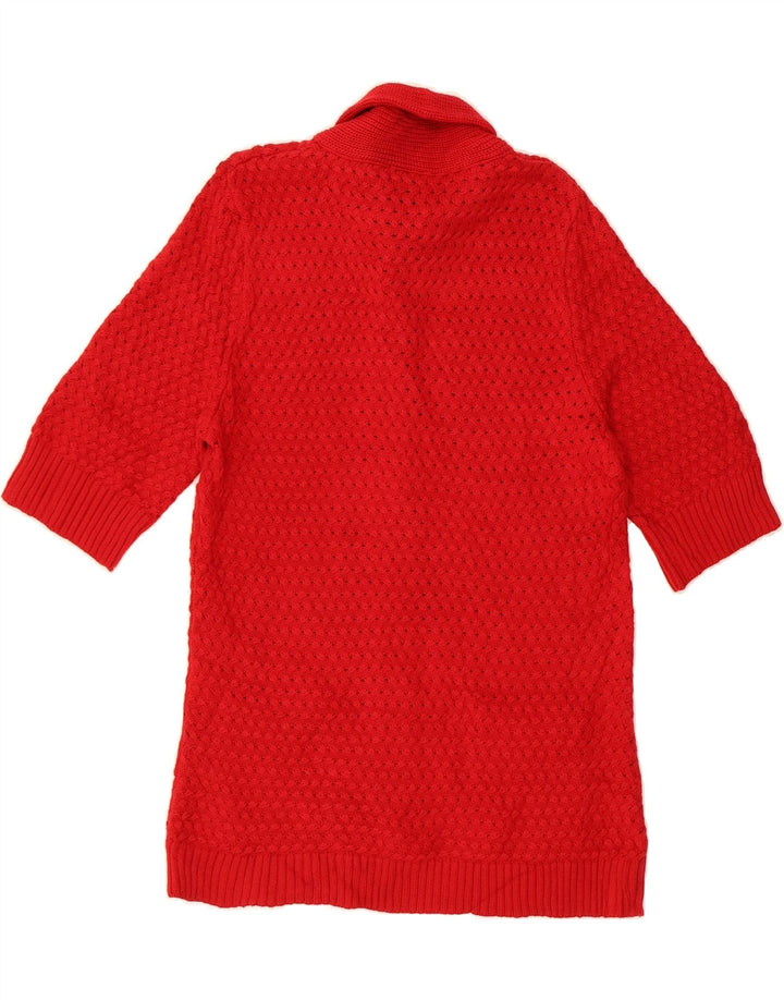 CHAPS Womens Longline 1/2 Sleeve Cardigan Sweater UK 14 Medium Red Cotton Vintage Chaps and Second-Hand Chaps from Messina Hembry 