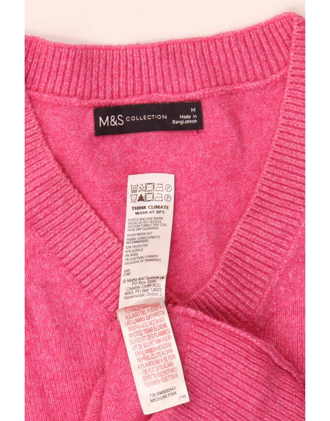 Marks & Spencer Dame V-hals sweater UK 14 Medium Pink Polyester