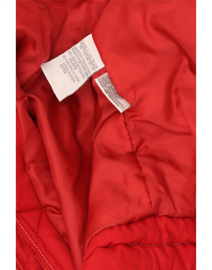 Vintage Dame Hooded Parka Jacket UK 24 4XL Rød Chevron Polyester