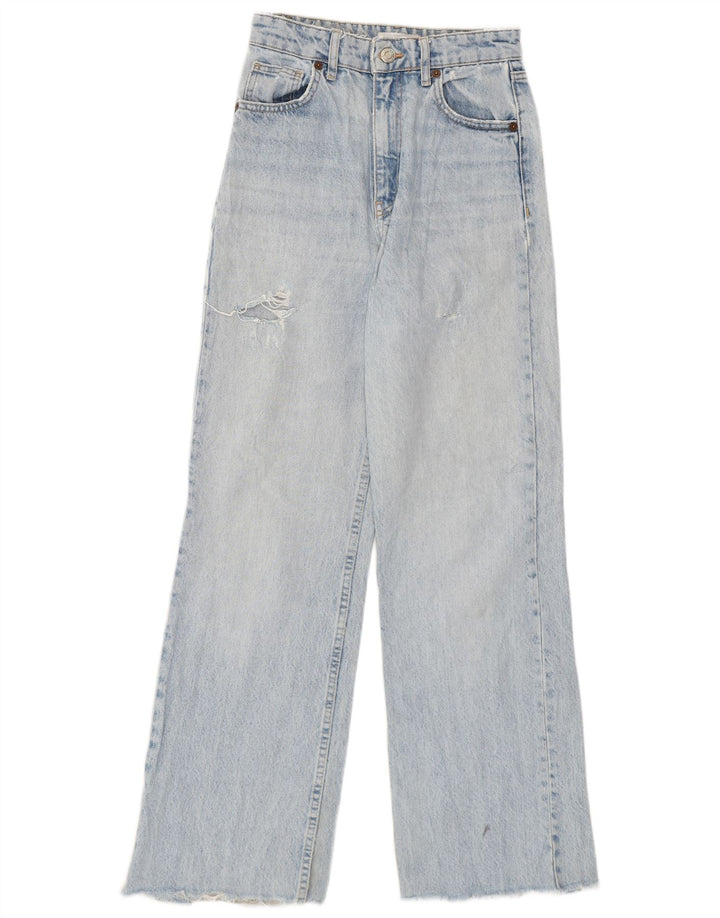 Zara Dame Distressed Straight Jeans EU 34 2XS W24 L30 Blå