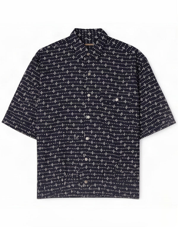Cotton Club Kortærmet Herreskjorte Stor Navyblå Geometrisk Viscose