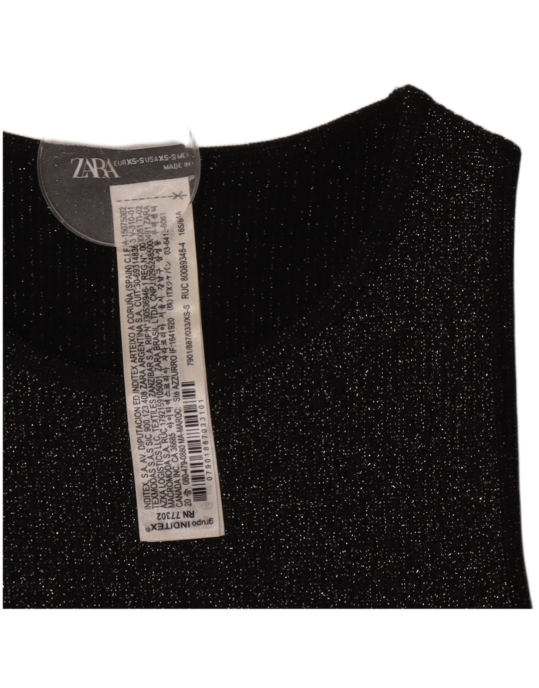 Zara Dame ærmeløs Crop Top UK 4 XS Sort Flecked Polyester