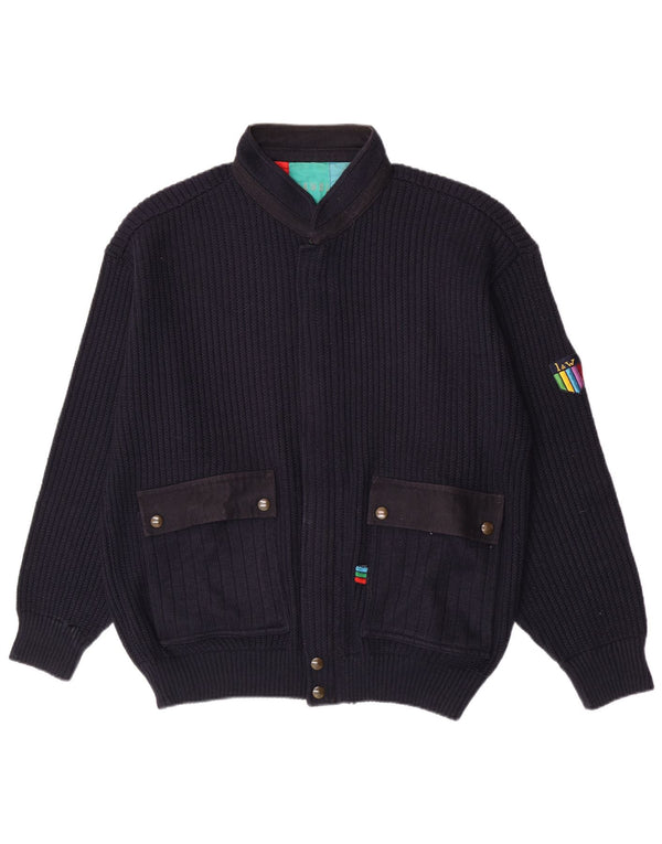Loli Wolf Mens Cardigan Sweater Large Navy Blue Wool