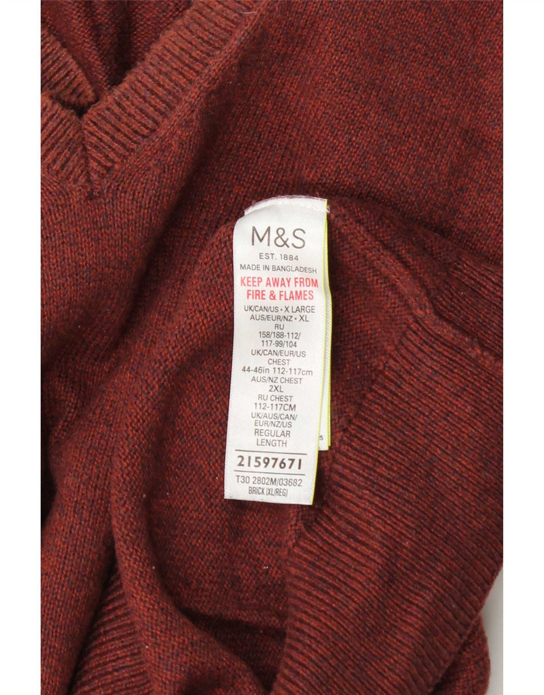 Marks & Spencer Herre V-hals sweater XL brun bomuld