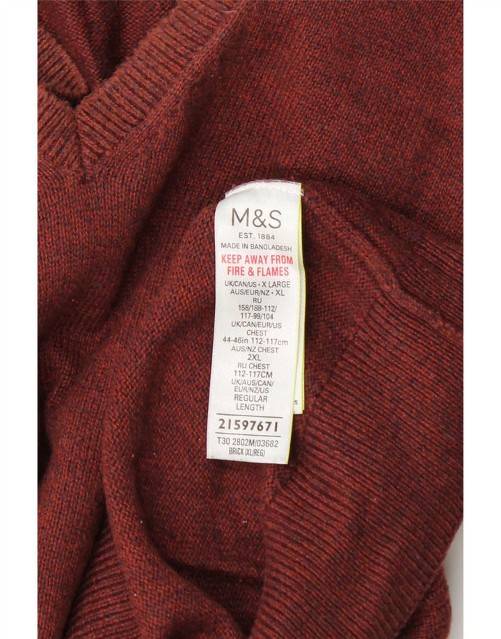 Marks & Spencer Herre V-hals sweater XL brun bomuld