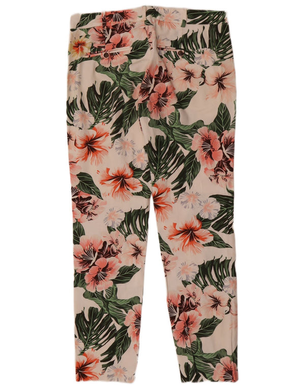 Zara Dame Slim Chino Bukser EU 38 Small W28 L28 Hvid Blomsterbomuld