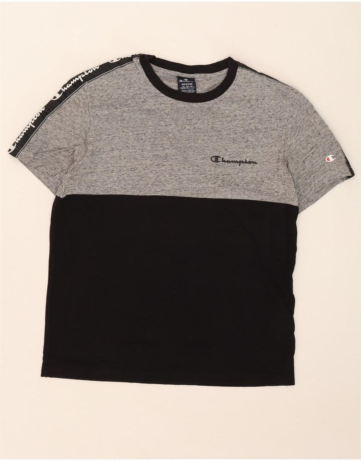 Champion Herre grafisk T-shirt Top Medium Sort Colourblock Bomuld