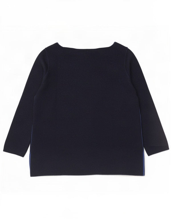 Benetton Womens Crop Boat Neck Jumper Sweater UK 10 Small Navy Blue