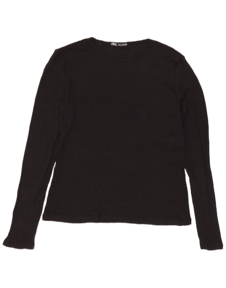 ZARA Dame Boat Neck Jumper Sweater UK 12 Medium Black Viscose