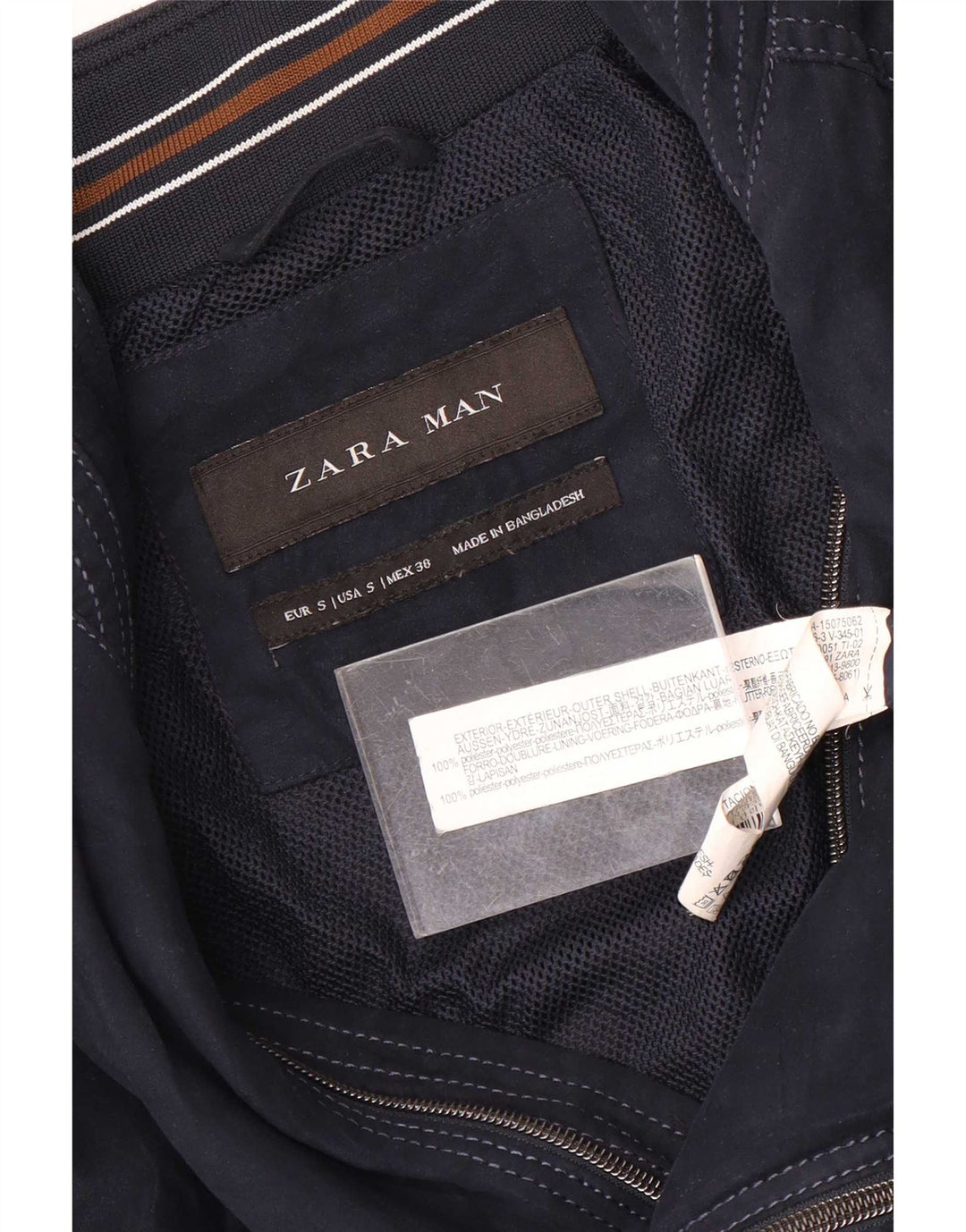 Zara Herre Bomber Jacket UK 36 Small Navy Blue Polyester