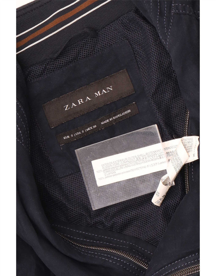 Zara Herre Bomber Jacket UK 36 Small Navy Blue Polyester