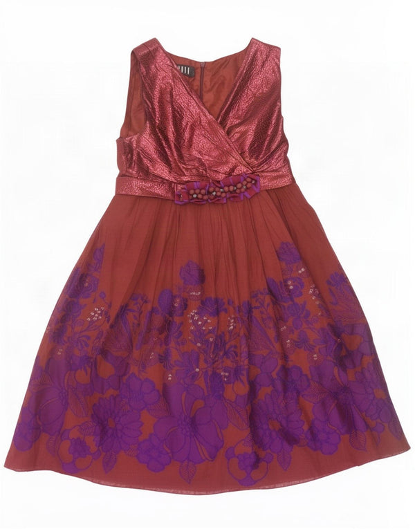 Vintage dame ærmeløs A-line kjole EU 40 Medium Brown Floral
