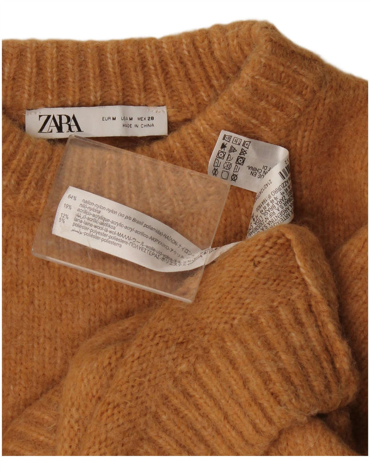 Zara Womens Crop Crew Neck Jumper Sweater UK 14 Medium Beige Nylon