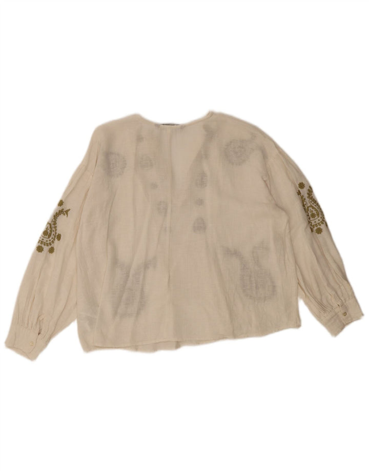 Zara Dame Oversized Bluse Top UK 10 Small White Paisley Polyester
