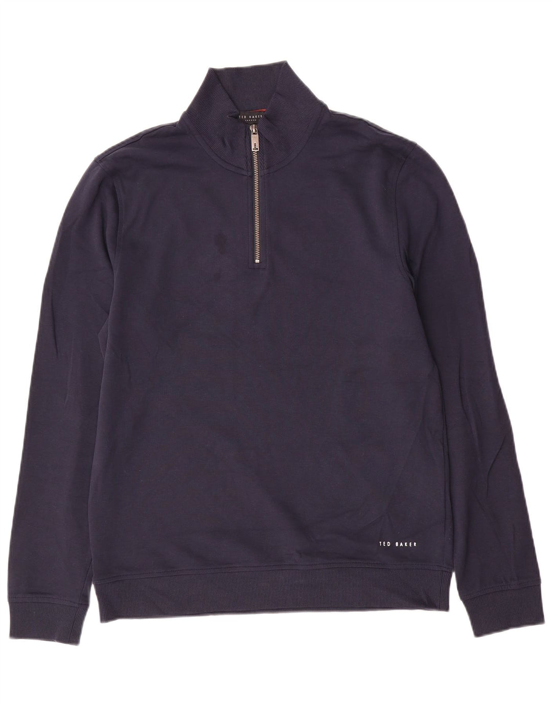 Ted Baker Herre Zip Neck Sweatshirt Jumper Størrelse 3 Medium Navy Blue Bomuld