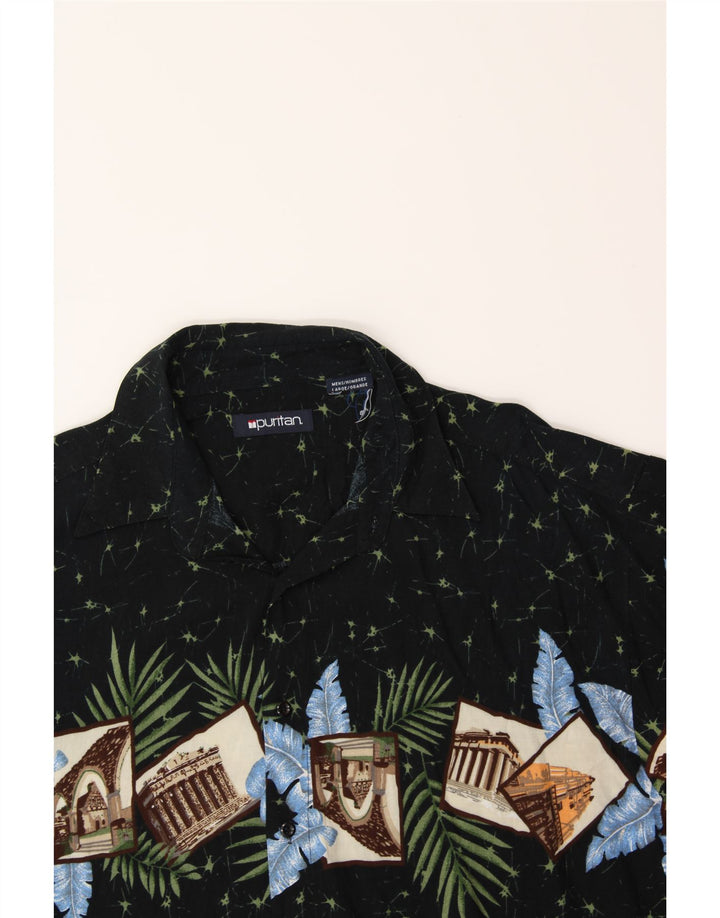PURITAN Mens Abstract Pattern Short Sleeve Shirt Large Black Vintage Puritan and Second-Hand Puritan from Messina Hembry 