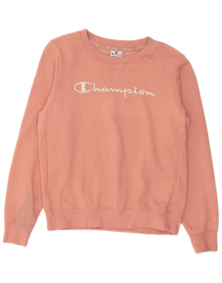 Champion Dame Grafisk Sweatshirt Jumper UK 14 Medium Pink Bomuld
