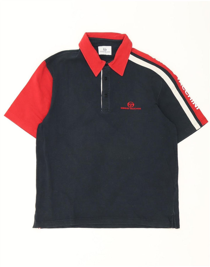 Sergio Tacchini Herre grafisk poloshirt Stor marineblå farveblok