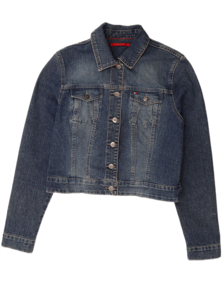 TOMMY HILFIGER Womens Crop Denim Jacket UK 14 Large Blue Cotton Vintage Tommy Hilfiger and Second-Hand Tommy Hilfiger from Messina Hembry 