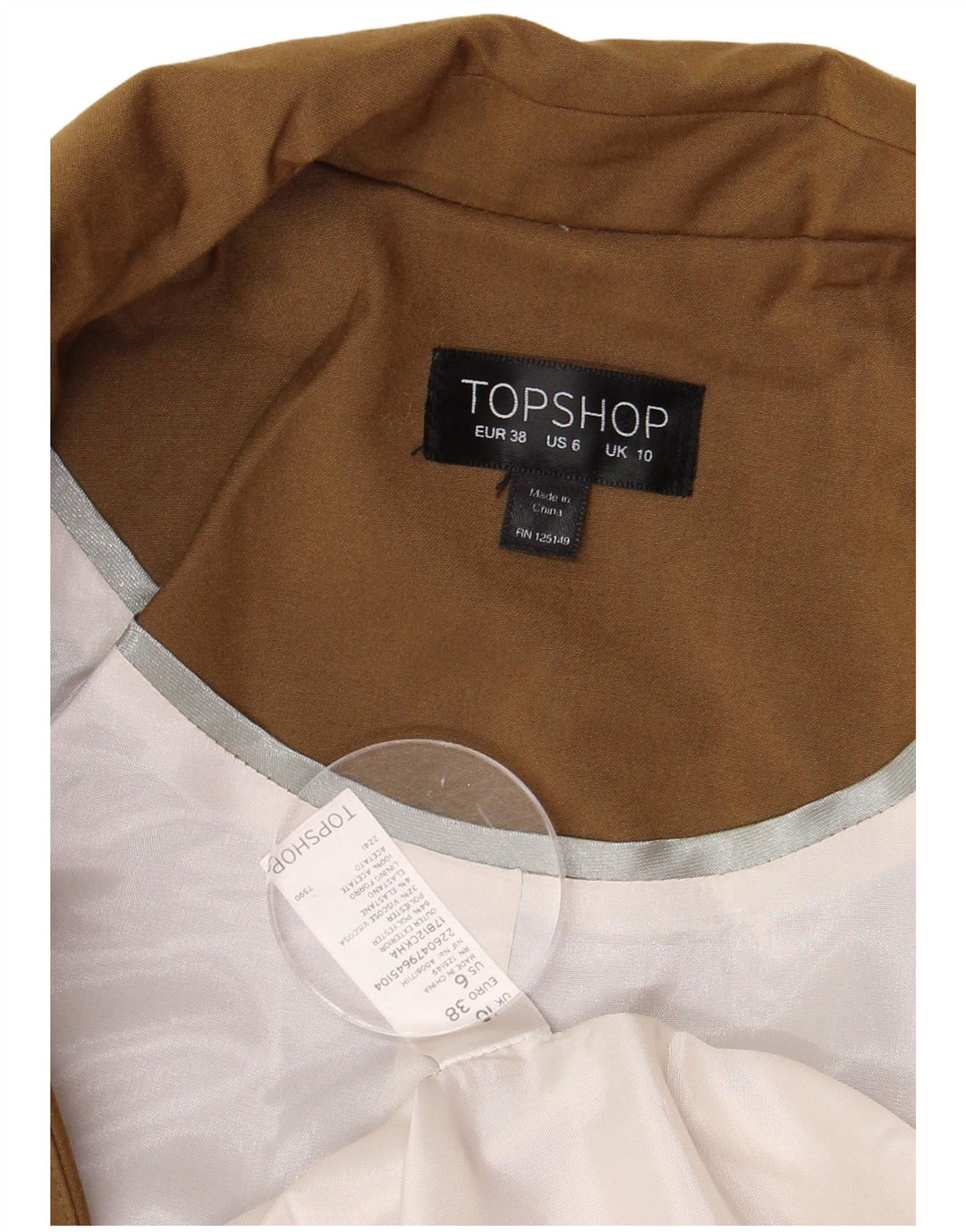 Topshop Dame Open Oversized Blazer Jacket UK 10 Small Brown Polyester