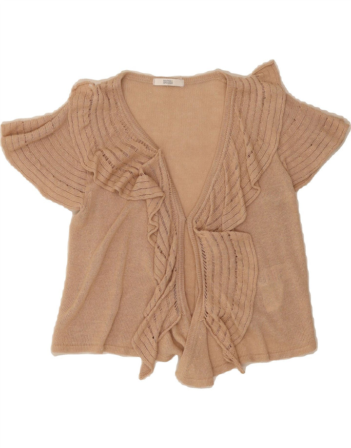 MARKS & SPENCER Womens Crop Ruffle Front Cardigan Top UK  8 Small Beige Vintage Marks & Spencer and Second-Hand Marks & Spencer from Messina Hembry 